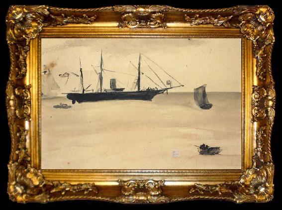 framed  Edouard Manet Le Kearsargee a Boulogne (mk40), ta009-2